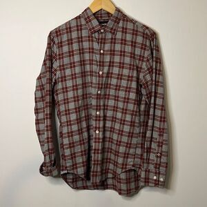 Bonobos Mens Slim Fit Red Plaid Long Sleeve Button Up Shirt Size Small Flannel